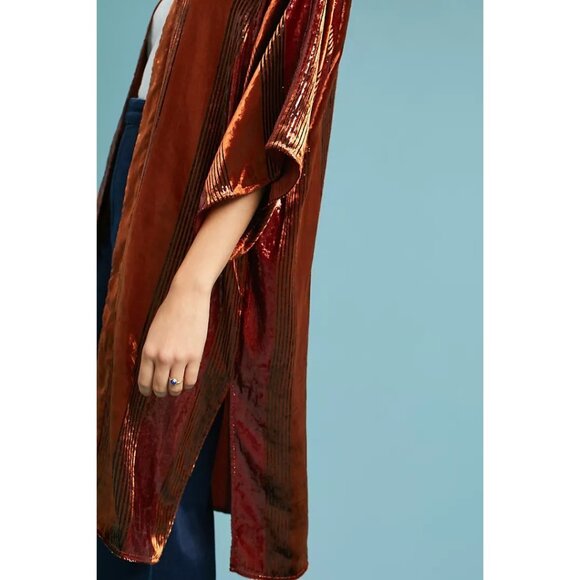 ANTHROPOLOGIE Longline Velvet Kimono Retro 70s Cardigan Open Topper 70s S XS M - Picture 4 of 6